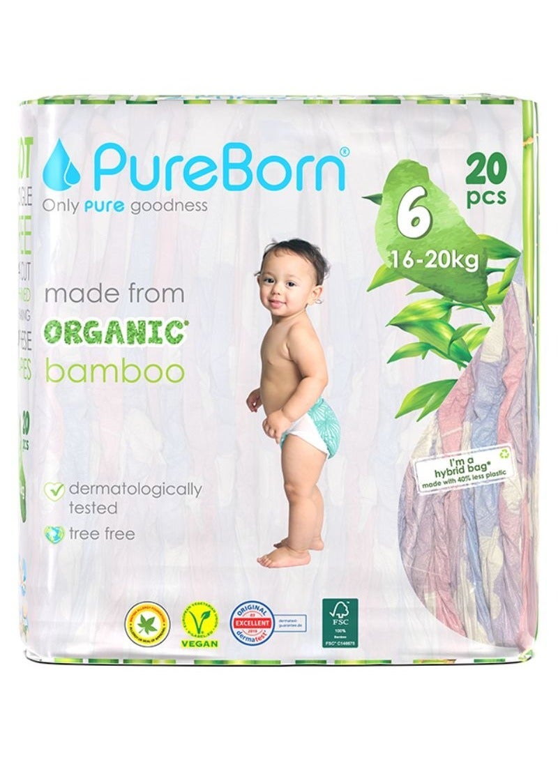 PUREBORN Organic Bamboo Diapers Size 6 20 Diapers